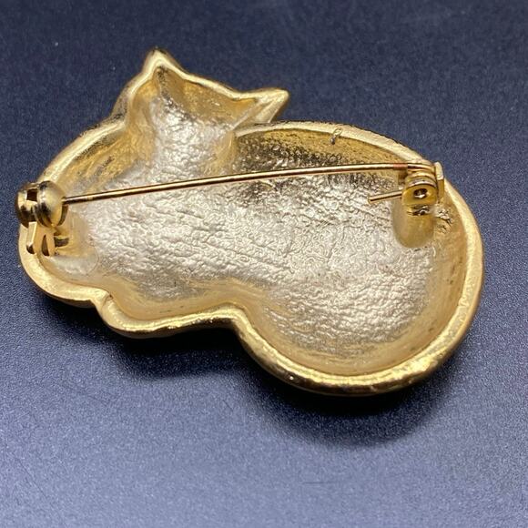 Vintage Gold Tone Quilted‎ Calico Cat Fashion Brooch Scarf Lapel Pin - Picture 3 of 5